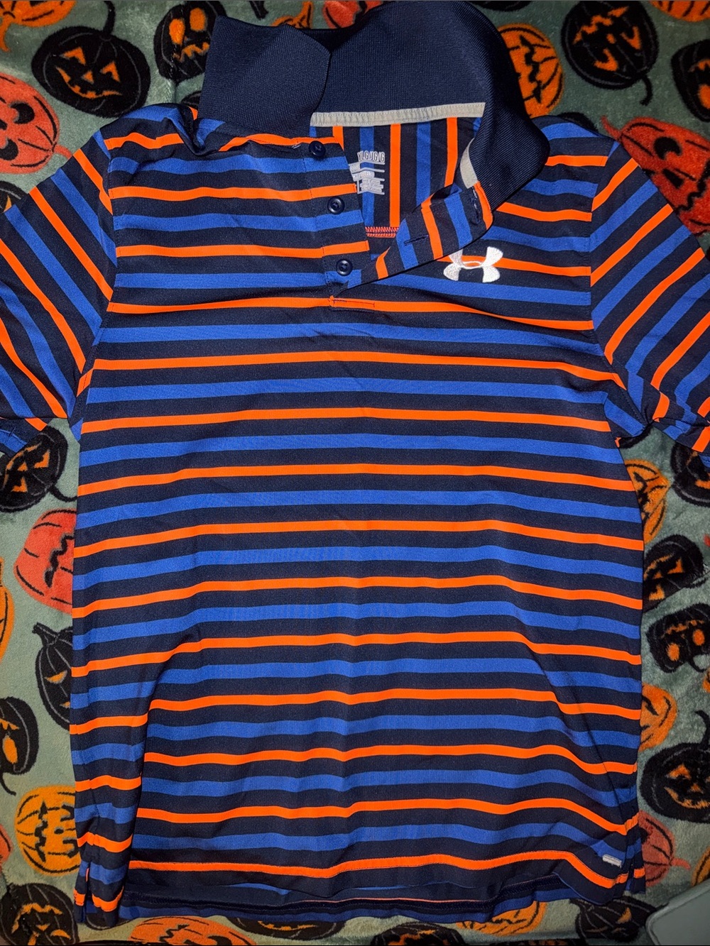 Under Armour Blue and Orange Striped Boys Polo